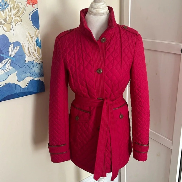 Lands' End Classic Quilted Fall Jacket with Button Front and Fabric Belt - Sz S - Picture 1 of 10
